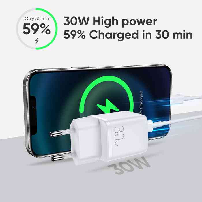 Joyroom L-QP303 Fast Charger 30W with USB-C Power Delivery for iPhone 13 Dual Port PD+QC3.0 Intelligent Fast Charger Adapter